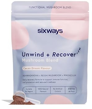 Sixways Unwind & Recover Sleep Drink, Cacao Flavour, 30 Servings with Ashwagandha, Magnesium Bisglycinate, Reishi Mushroom & L-Tryptophan, Vegan, Gluten Free (150g)