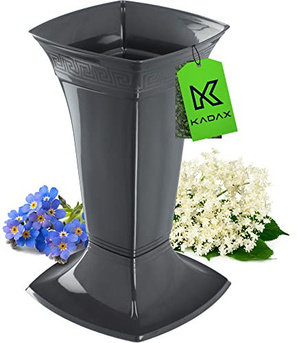 KADAX Vase funéraire avec socle, en plastique, pour pierre tombale, décoration funéraire, vase sur pied, pour pierre tombale, graphite