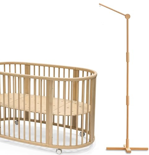 Lanttoe Bodenstehend Baby Mobile Halterung für Babybett Kinderbett-100% Buche-Beweglich mobile halterung wickeltisch Laufstall Wiege-Verdicken Holzstange-Sturz Verhindern Design-61 Inches (Basic)