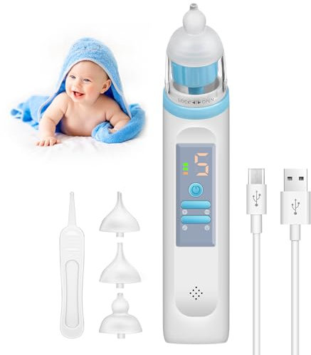 Nasensauger Baby, Elektrischer Nasensauger Staubsauger für Neugeborene, Nasenschleim Sauger, Nasenreiniger Wiederaufladbar mit Musik und Licht, 3 Größen Tip, für Säuglinge/Kleinkinder