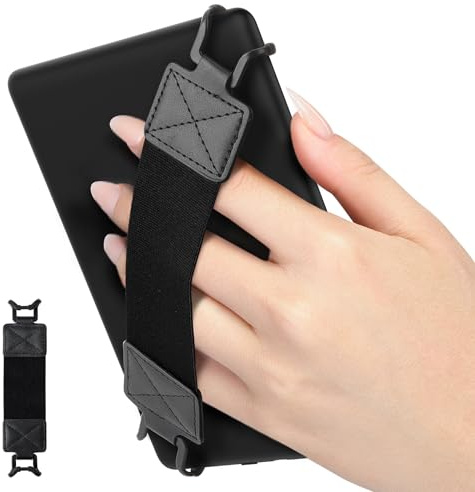 MoKo Security Hand-Strap for 6-8 Kindle eReaderFire Tablet, Kindle/Kobo/Voyaga/Lenovo/Sony E-Book Tablet, Elastic Versatile Hand Strap Lightweight Finger Grip Holder, Black Belt