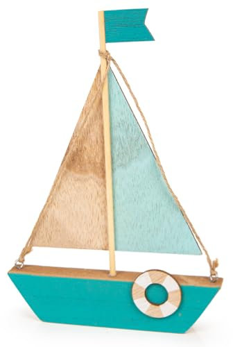 Logbuch-Verlag Segelboot Maritime Deko Boot aus Holz Segelschiff türkis Natur mediterrane Deko Nautik 21 x 15 cm