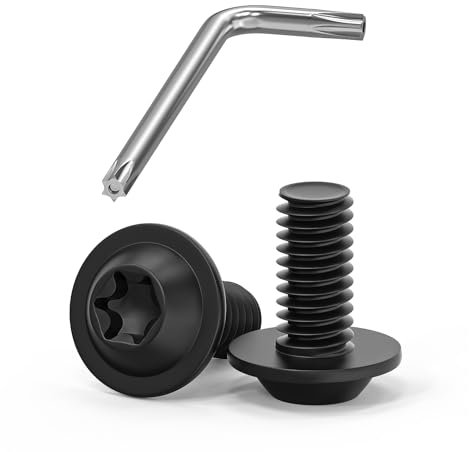 20 Viti M6 x 12 a Testa Bombata Torx Con Flangia - Acciaio Inox A2 V2A, Filettatura Completa, Ossido Nero - Con Chiave Torx