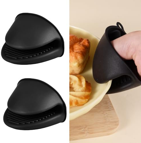 Gants de four en silicone résistants à la chaleur pour friteuse à air, mini gants de four épais pour barbecue, cuisine, pâtisserie (noir)