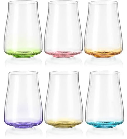 Modern Long Drink Glasses: 6 Glasses with Coloured Bases from the Rainbow Fresh Series - Ideal for Cocktails and Soft Drinks (Set 6 x 400 ml)