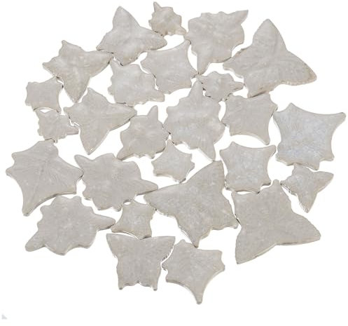 QUARKZMAN 250G/0.55 Libras de Azulejos de Mosaico de Cerámica Hoja de Arce, 2.2-4 cm Azulejos de Mosaico de Cerámica Manchados a Granel Piezas de Mosaico de Piedras, Blanco