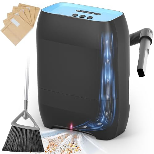 Hiwoor Touchless Vacuum Automatic Dustpan, Electric Dustpan with 5-Pack Disposable Dust Bags, 17KPA Strong Suction, IR Sensor, LED Alerts, Handheld Accessories for Floors/Corners/Pet Hair/Salons