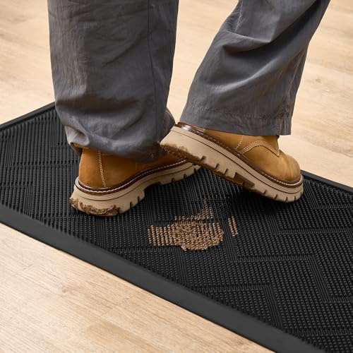 Long Front Door Mat for Outside Entrance 35.5x17 – Anti-Slip Dirt-Trapping Waterproof Rubber Indoor & Outdoor Mat with Textured Surface for Entryway - Heavy Duty All Weather Doormat – Black