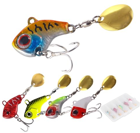 PVNOOCY Jig Spinner Set,14g Spinnköder Angelköder 5 Stück mit Köderbox,Süßwasser/Salzwasser Angelköder Kunstköder für Forelle,Barsch,Hecht,Döbel, Zander,Angelset Angeln Geschenk für Männer