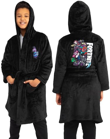 Fortnite Boys Dressing Gown, Gamer Kids Dressing Gown, Kids Bathrobe, Black 10-11 Years