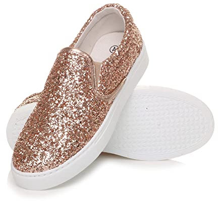 AJVANI Casual Slip on Glitter Plimsolls Pumps Trainers Shoes Size 5 38