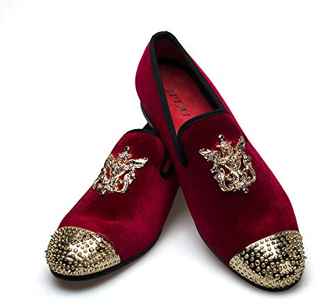 Mocassini da uomo in vera pelle, con dettagli in metallo e glitter, senza lacci, da infilare, Rosso (Sandali Adventure Seeker, punta chiusa - T - Bambini), 45 EU