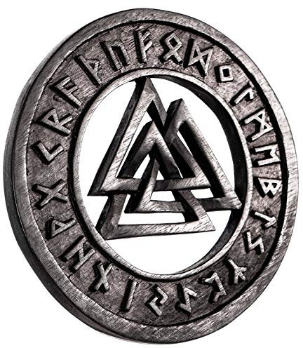 Windalf Schwarzes Vikings Holzbild VALKNUT Ø 23 cm Wotansknoten mit Runen Wikinger Wanddeko Wandrelief Wandobjekt Holzdeko Handarbeit aus Holz