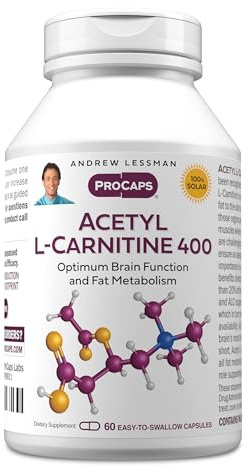ANDREW LESSMAN Acetyl L-Carnitine 400 mg - 60 Capsules - Support for Nervous System, Fat and Energy Metabolism, Healthy Brain Function, Healthy Blood Flow to The Brain. Easy-to-Swallow Capsules.