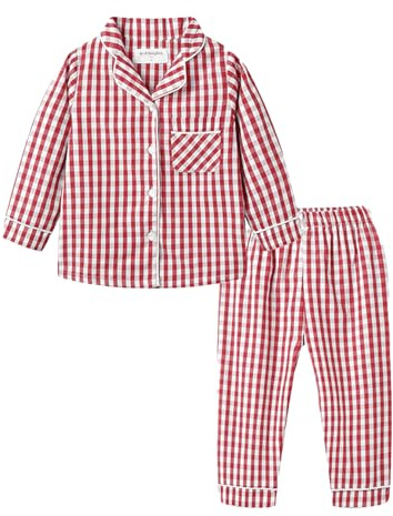 Mud Kingdom Little Boys loungeset långärmad hemoutfit lekkläder 2 delar, Kragen röd, 24 månader