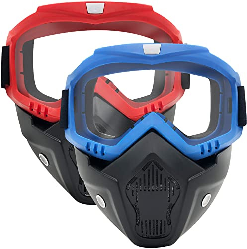 2-pack taktisk mask, avtagbara skyddsglasögon, kompatibla med Nerf Rival, Apollo, Zeus, Khaos, Atlas, Artemis Blasters Rival Mask (röd och blå)