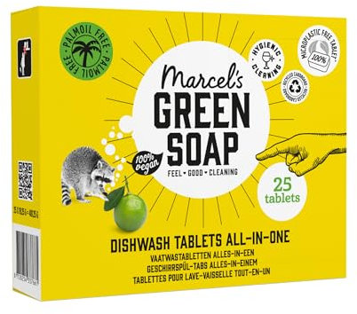 Marcel’s Green Soap Spülmaschinen Tabs – All-in-One Geschirrspültabs – 25 Stück – Vegan, Palmölfrei, Ohne Mikroplastik, 99,6% Biologisch abbaubar – Eco, Nachhaltig, Für Spülmaschine