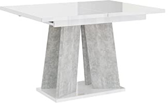 MEBLINI Esstisch Ausziehbar - Esszimmertisch Modern - Küchentisch - Säulentisch - Ausziehtisch - Dining Table - Esszimmertische - 120-160x90x75cm - MUFO - Weiß Hochglanz/Betonoptik