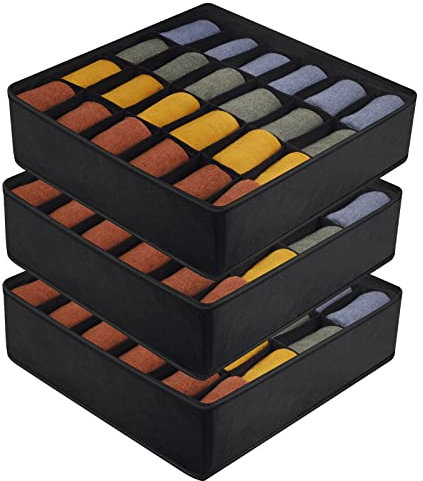 Heyu-Lotus 3 Stück Aufbewahrungsboxen für Socken und Unterwäsche, 24 Zellen Organizer Schublade Faltbare Kleiderschrank Schrank Organizer für Socken, Krawatten, Gürtel und Kleine Zubehörteile