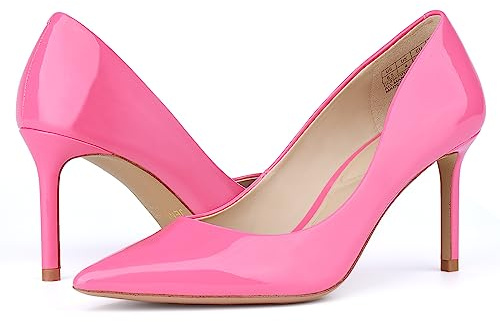 JENN ARDOR Women's Comfortable Stiletto Pumps 3 inch Elegant Gorgeous Closed Pointed Toe Slip On High Heels for Ladies Wedding Dress Shoes Fuchsia Pink 8