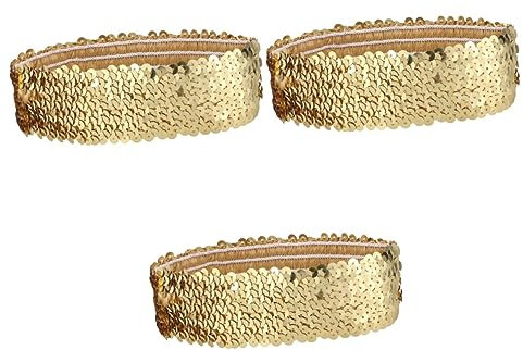 Housoutil Lot De 3 Bandeaux Élastiques Rembourrés Et Scintillants Pour Femmes Et Filles À Paillettes Tendance Sport Doré