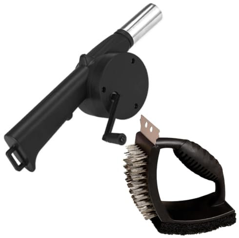 FASTMILE Set de Barbacoa con Fuelle Manual y Limpiador Parrilla 3 en 1 - Ventilador y Cepillo Ergonómico para Limpieza Profunda, Ahorro de Espacio