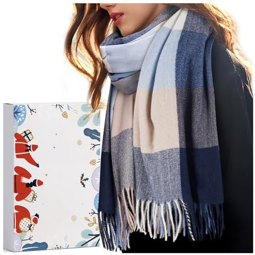 Schal Damen Geschenke für Frauen Weihnachten: Blau Schals Tücher für Damen Dicker Schal Damen Winter, Weihnachtsgeschenke Frauen Mama, Adventskalender Teenager Mädchen Nikolaus Geschenke Geschenkideen