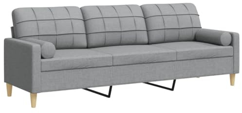 vidaXL Divano a 3 Posti con Cuscini Grigio Chiaro 210 cm in Tessuto, Divano, sofà, Divano Imbottito, divanetto, Poltrona, Divano Lounge