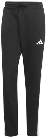 adidas Men's Essentials Three Stripes Fleece Pant Open Hem, Black/White, M