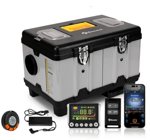 TB10PRO 8KW Portable Diesel Air Heater, 12V 24V/240V Car Parking Heater with Auto Start-Stop, App Control, CO Alarm & Wireless Temp Sensing,Adaptive Plateau Night Heater for campervan RV Camper Tent