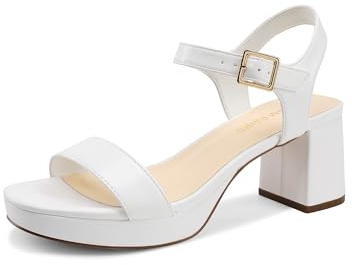 DREAM PAIRS Women's Platform Heels Block Chunky Open Toe Ankle Strap Heel Fashion Wedding Party Dress Sandals Shoes,Size 9.5,White,DWUMHS2507