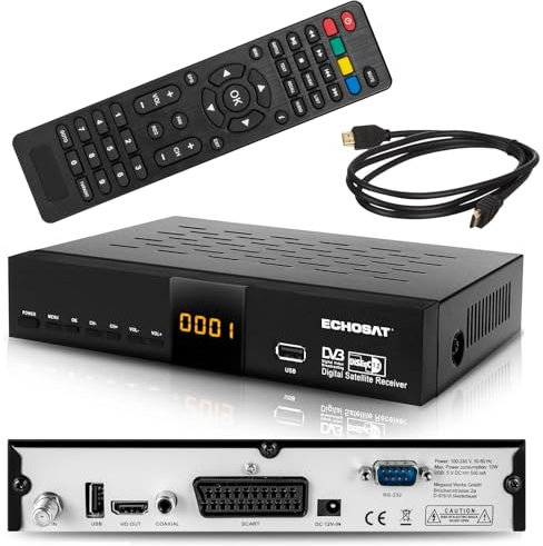 Echosat OM-20900M – HD Sat-Receiver (DVB-S/DVB-S2, USB Mediaplayer, Scart, HDMI, 4-stelliges Display, EPG, 2 × USB) – Schwarz