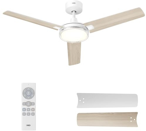 DREO ventilador de techo con luz y control remoto 132 cm, ventilador blanco, 5 temperaturas de color CCT, LED regulable en 6 niveles, 6 velocidades, motor CC reversible silencioso, temporizador 1/4/8h
