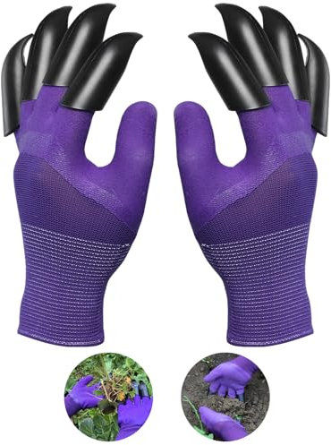 Storystore 1 Pair Garden Gloves with Claws, Gardening Gauntlets Waterproof Garden Gloves for Men and Women, Heavy Duty Gardening Gloves for Digging Planting Pruning (Purple)