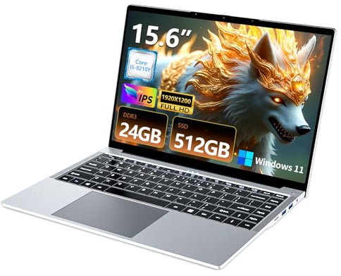 PC Portatile 15.6 Pollici, Win 11 Notebook Core i5-8210Y CPU, Notebook 24GB RAM 512GB SSD, Laptop 1200P IPS FHD Schermo, Portatile con Type-C+TF Card Slot+Mini HDMI+USB3.0+Mini-HDMI+BT5+Webcam+WIFI5