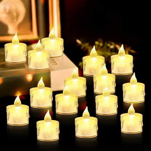 BORDEAG Lot de 24 bougies chauffe-plat LED sans flamme en cristal sans flamme - Bougies LED pour mariage, décoration de Noël, Halloween (3,8 x 5 cm)