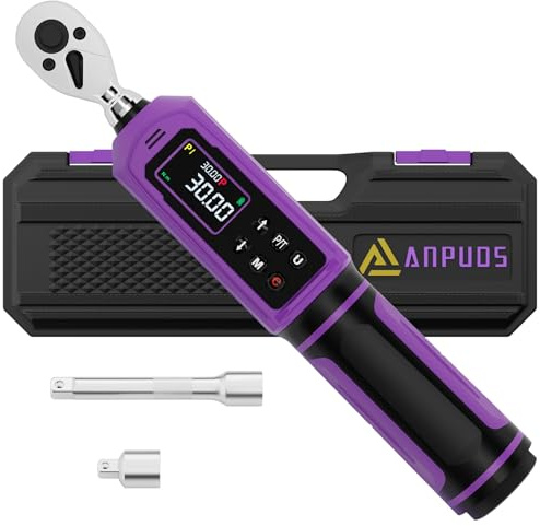 ANPUDS Llave Dinamométrica Digital 1/4, 0,45-30 Nm Llave Dinamométrica, con ± 1% de precisión de error, vibraciones, zumbador e indicador LED, para Reparación y Mantenimiento de Bici, Moto(Morado)
