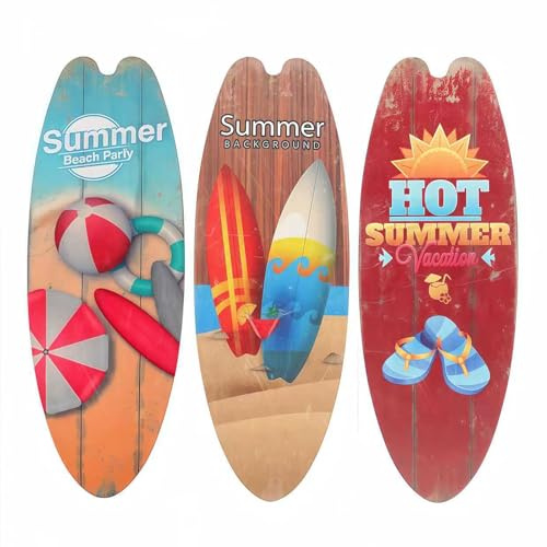 Yixuan Set med 3 Trä Surfbord Dekoration, Vintage Strandväggdekoration, Vägghängare för Vardagsrum Sovrum Café Hawaii Fest, Present för Strandhus, Lättviktig Väggornament Maritimal Dekoration