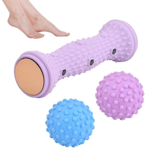 Rullo+ 2 Pallina Massaggio Piedi Set per Fascite Plantare Massaggio Piedi Riflessologia Plantare, Schiena, Gambe & Cellulite (Viola)