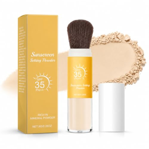 Sunscreen Setting Powder, mineralsolskydd pulver, SPF 35, löst pulver med borste, vattentät lång livslängd, lätt & matt ansikts-pulver, löst pulver för ansikte, hårbotten, hår och spets