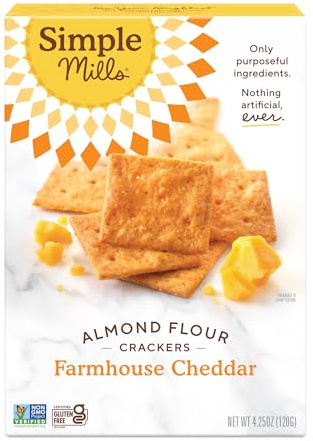 Simple Mills Almond Flour Crackers, Farmhouse Cheddar - Gluten Free, Healthy Snacks, Plant Based, 4.25 Ounce (Pack of 1)