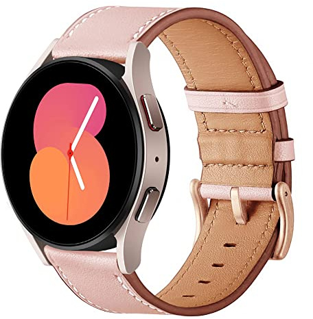 SUNDAREE 20MM Armband Kompatibel mit Samsmung Galaxy Watch FE 5 4 40MM/Active 2 40mm SM-R830/Active SM-R500/42MM SM-R810/Gear S2/Garmin Venu,Damen Rosa Leder Uhrenarmband Lederarmband Uhrband