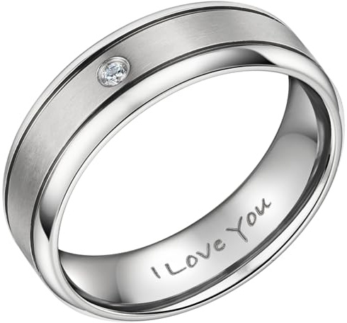Willis Judd Mens Ring I Love You Titanium Ring CZ Stone In Gift Box Wedding Band Ring Mens Engagement Ring Comfort Fit Size V
