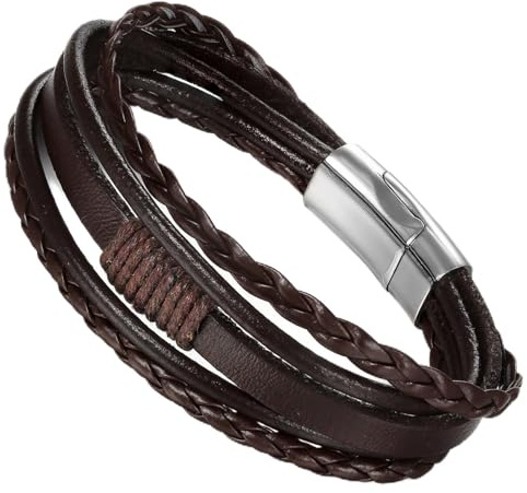 Flongo Premium herr magnetarmband gravyr par armband kolfiber titan rostfritt stål mantra terapi hälsa justerbar stängning för män kvinnor guld silver svart roséguld fars dag, 20 centimeter, Läder,