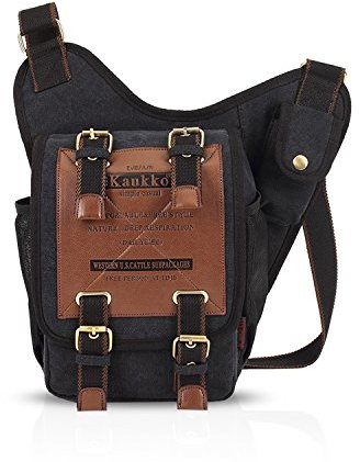 FANDARE Retro Outdoor Sports Rucksack Sling Bag Umhängetasche Messenger Schultertasche Reisen Wandern Daypack Crossbag Crossbody Bag Chest Pack Sporttasche Leinwand Schwarz