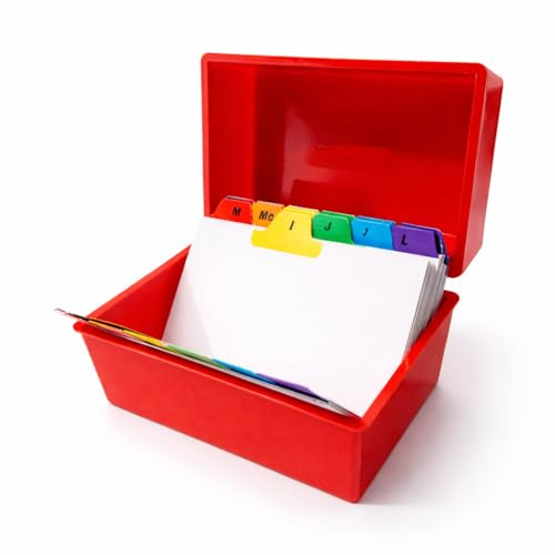 Indigo® 5x3 Red Index Card Box with A-Z Coloured Guide Cards – Durable Filing Storage Box for Office, Home & School Use