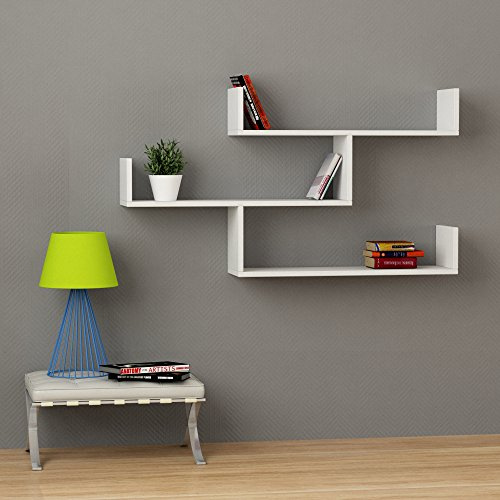 HOCUS PICUS 3 Tier Wall Shelf, Modern Design, 3 Piece Floating Shelf, Many Colour Options, Easy to Assemble, Living Room Office Storage - 119x 66.5x22cm (White)