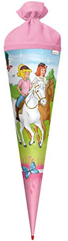 ROTH Schultüte Bibi & Tina Pferdefreunde 70 cm groß - Glitter - rund Rot(h)-Spitze Filzverschluss - Zuckertüte Pferd