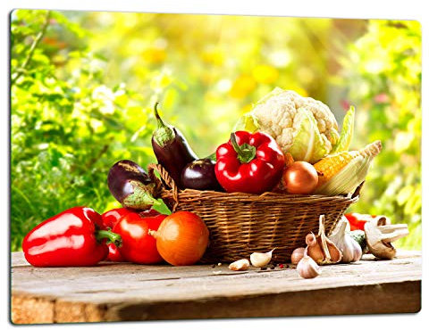 TMK - Planche à découper en verre avec plaque de cuisson en ceranfeld 52 x 40 cm, motif legumes