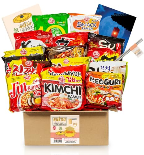 Guksu-Box mit koreanischen Ramen - 16 verschiedene Sorten, ausgewählter Mix aus vielseitigen Geschmacksrichtungen - Korea Buldak Instant-Nudeln Geschenkbox